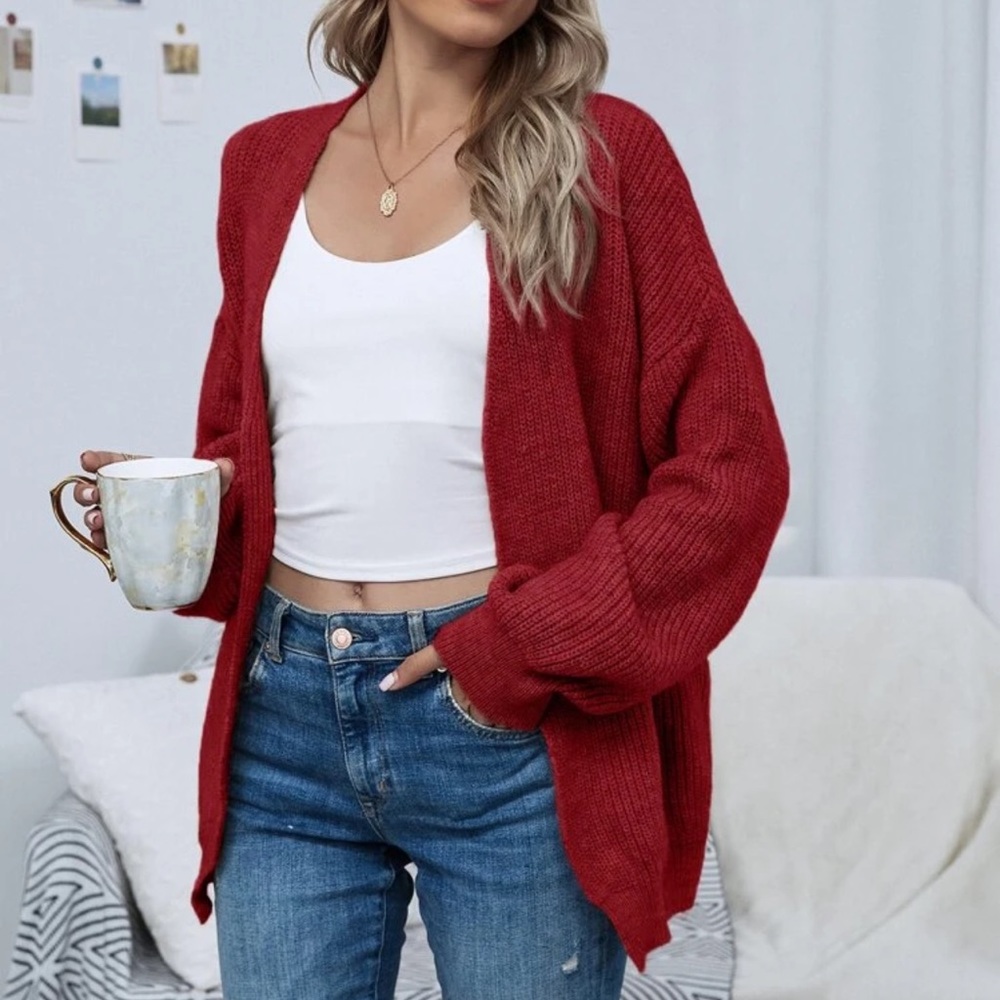 Soft knit drop shoulder oversized cardigan sweater tan - Picture 3 of 16